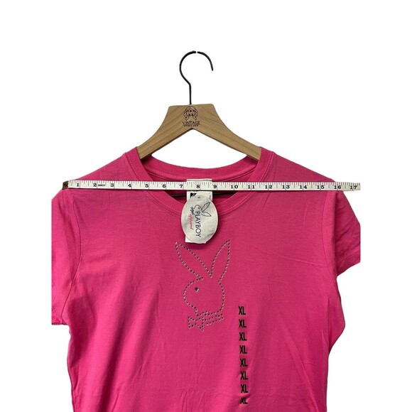 PLAYBOY Rare Vintage Y2K NWT Pink Silver Rhinestone Bling Sexy Tee Shirt XL - Picture 9 of 11